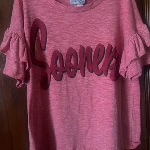 Red Ruffle Sleeve Sooner T-Shirt by Livy Lu